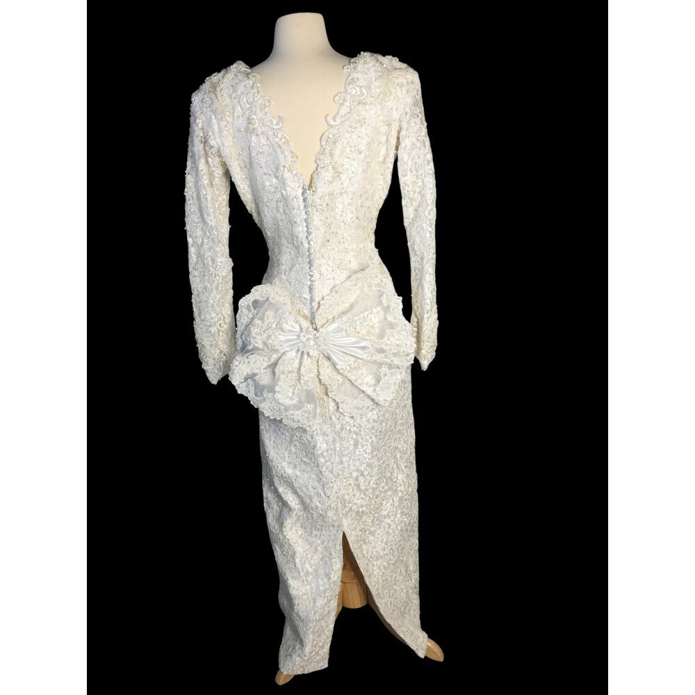 Vintage Wedding Gown Beaded Detachable Train Size 14 Headpiece - Picture 7 of 11